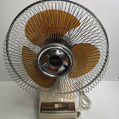 Vintage Galaxy 12'' 3-Speed Oscillating Table Fan Cream Brown Amber Nice