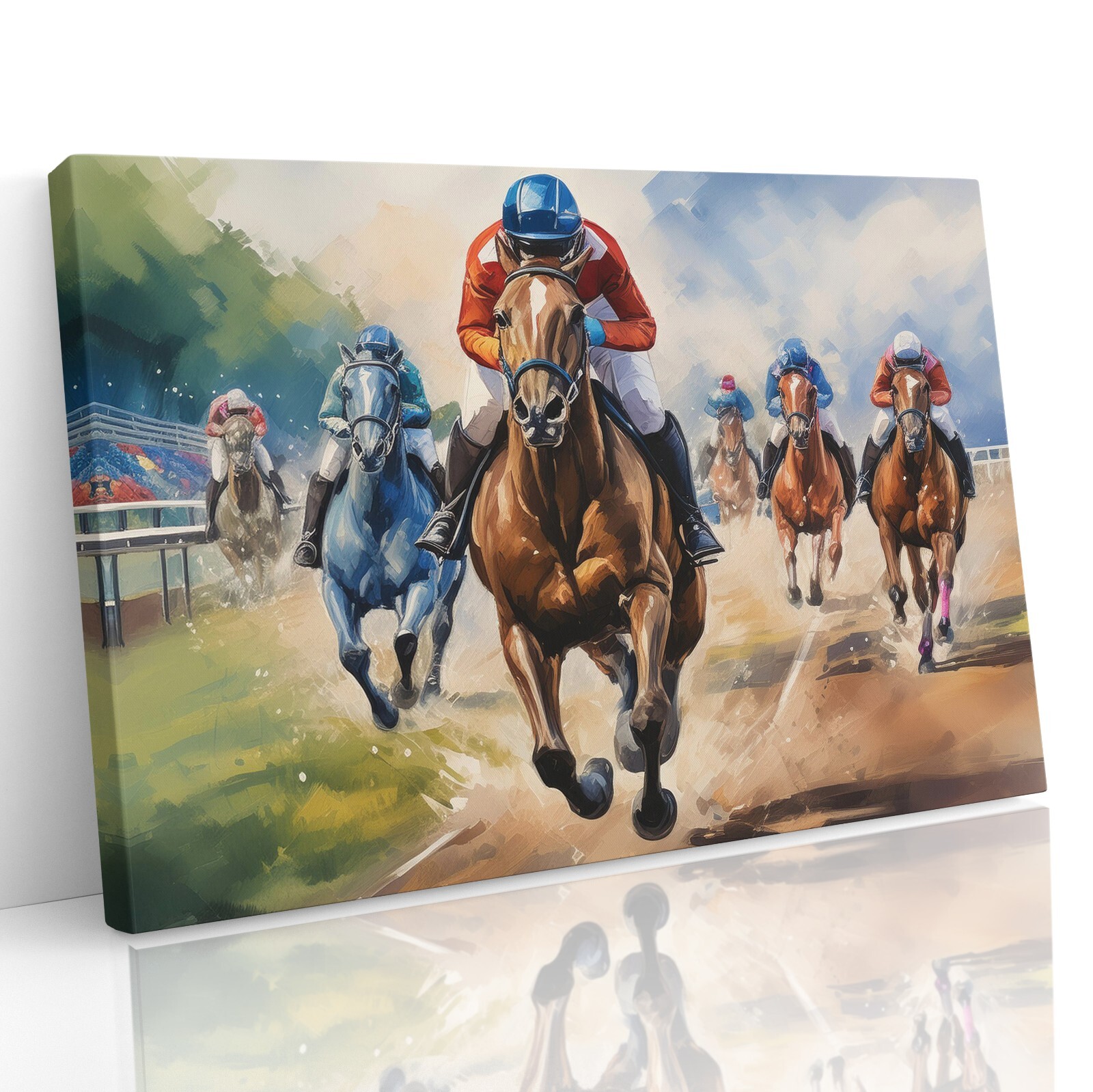 Horse Racing Horses Watercolour Style Landscape Canvas Print Wall Art Décor