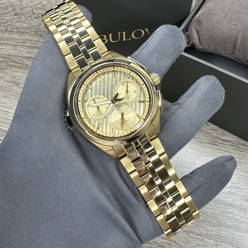 Pre-owned Bulova New✅curved✅  Curv Chronograph Gold Stainless Steel Men's Watch 97a125 $895