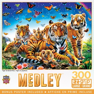 MasterPieces - Medley - Tiger & Butterflies 300 Piece EZ Grip Jigsaw Puzzle