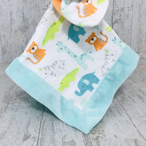 Gymboree Zoo Pals Orange Tiger Lovey Plush Baby Security Blanket Soft Blue Trim