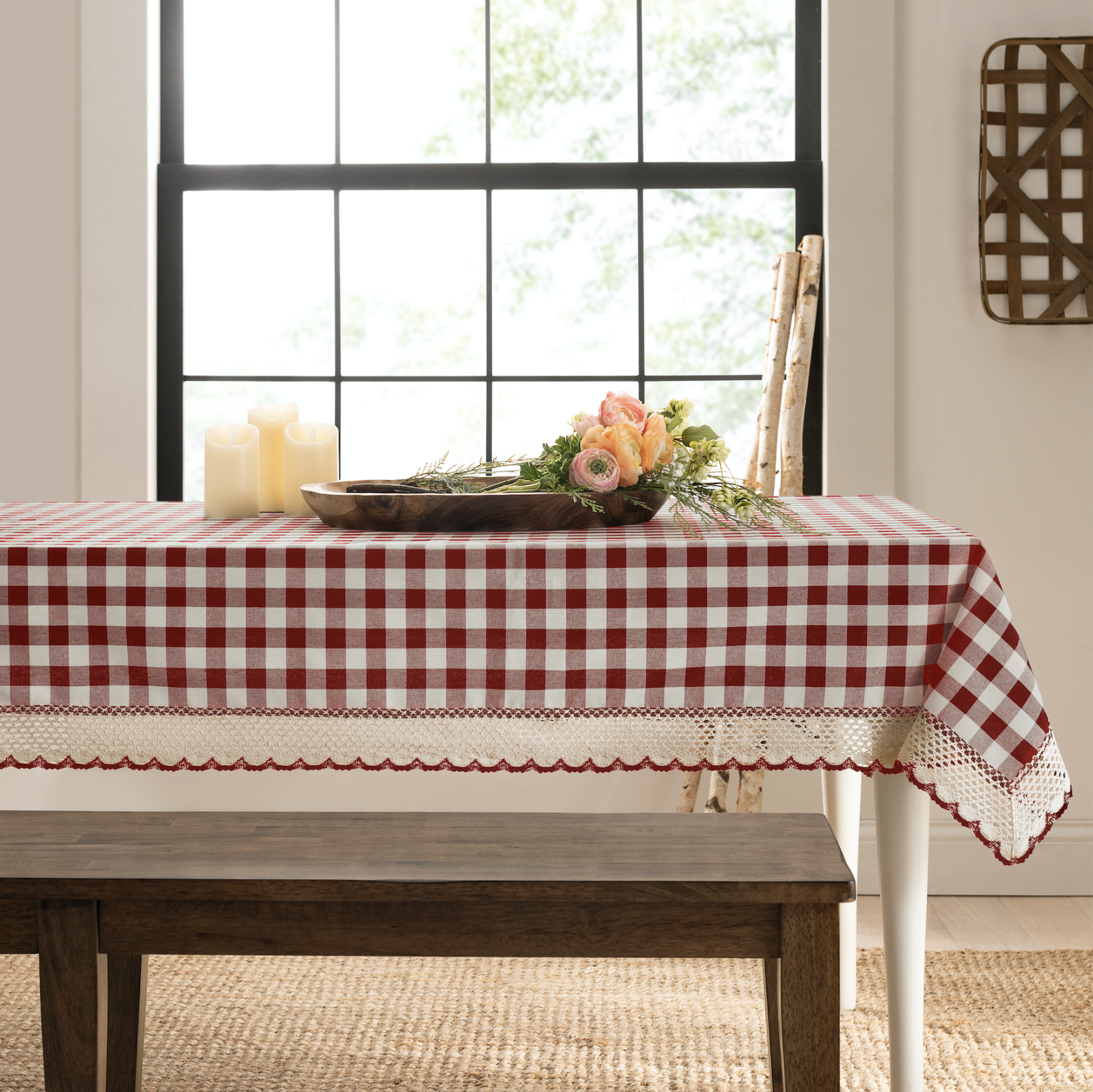 Country Farmhouse Plaid Spill Proof Fabric Tablecloths - Assorted Colors & Sizes
