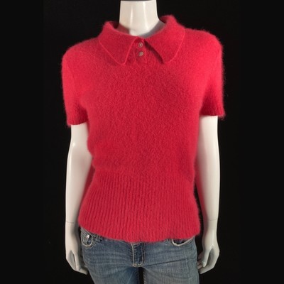 70% Angora Fuzzy Vintage LIMITED Red Polo Collar Sweater 36 in bust