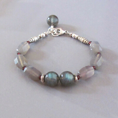 djs Sundance Sol Chalcedony Labradorite Garnet Sterling Silver Bracelet Boho