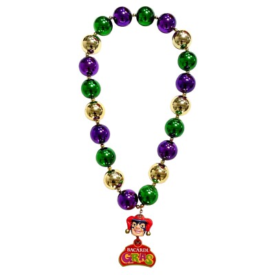 HUGE Vintage Bacardi Rum Mardi Gras Beads Medallion Necklace Mint