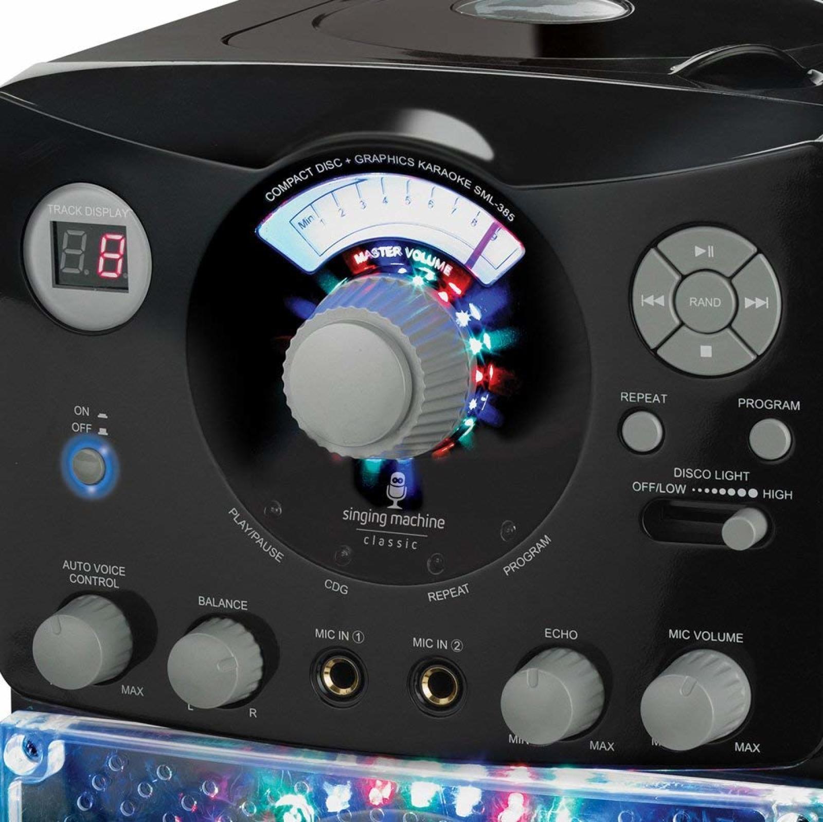 Top Loading CDG Karaoke System with LED Disco Lights Microphone Black Non-USB