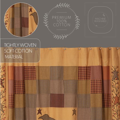 VHC Brands Shower Curtain Heritage Farms Primitive 72x72 Crow Star Bath Decor