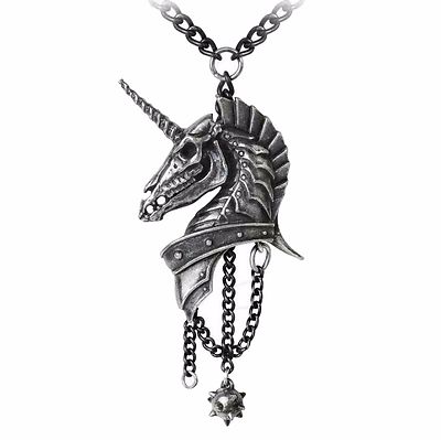 ALCHEMY GEISTALON SKELETAL UNICORN ARMOURED Gothic Pewter Pendant + FREE POUCH