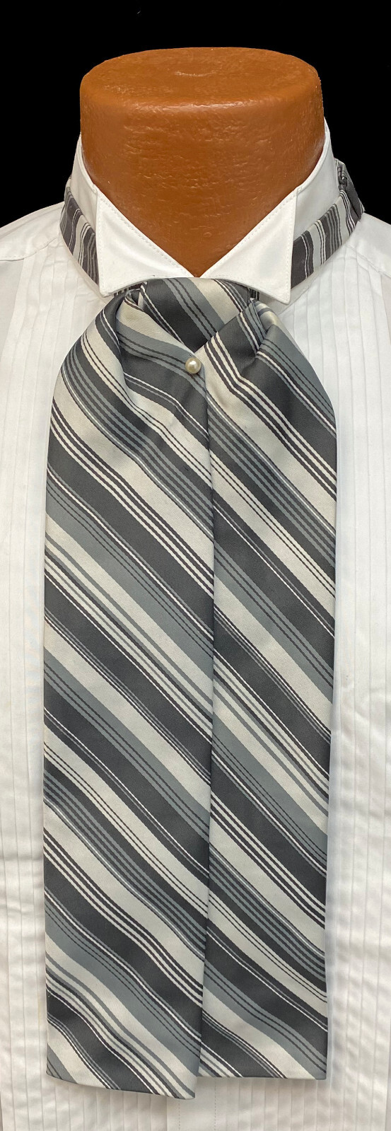 Boys Grey and White Striped Ascot Cravat Tie with Pin Formal Morning Dress