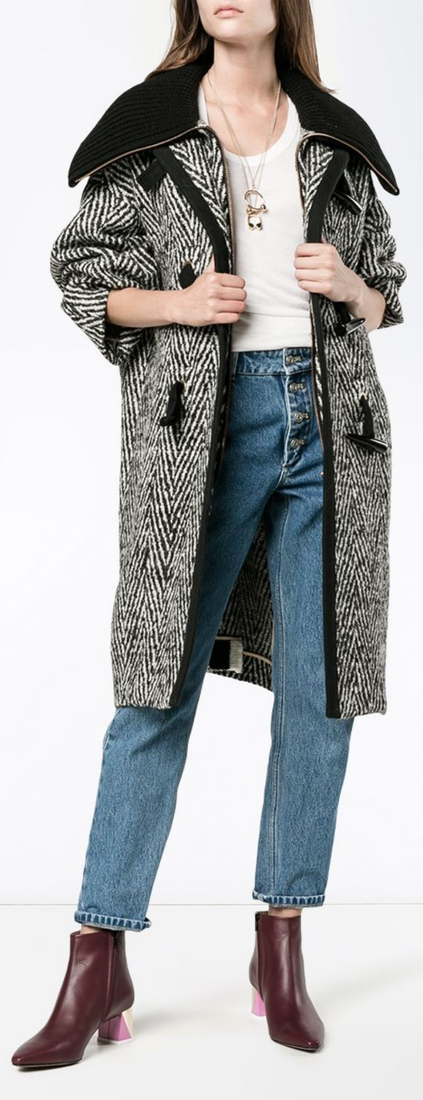 Pre-owned Chloé Cult Stripe Oversized Cocoon Coat Waist Long Jacket Parka 36 In Black