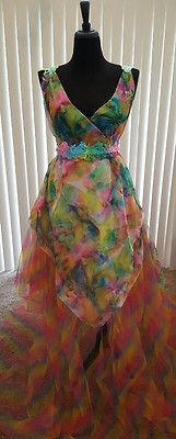 Ethereal Rainbow Garden Nymph Floral Lehenga Saree Sari Bridal Wedding Ballgown