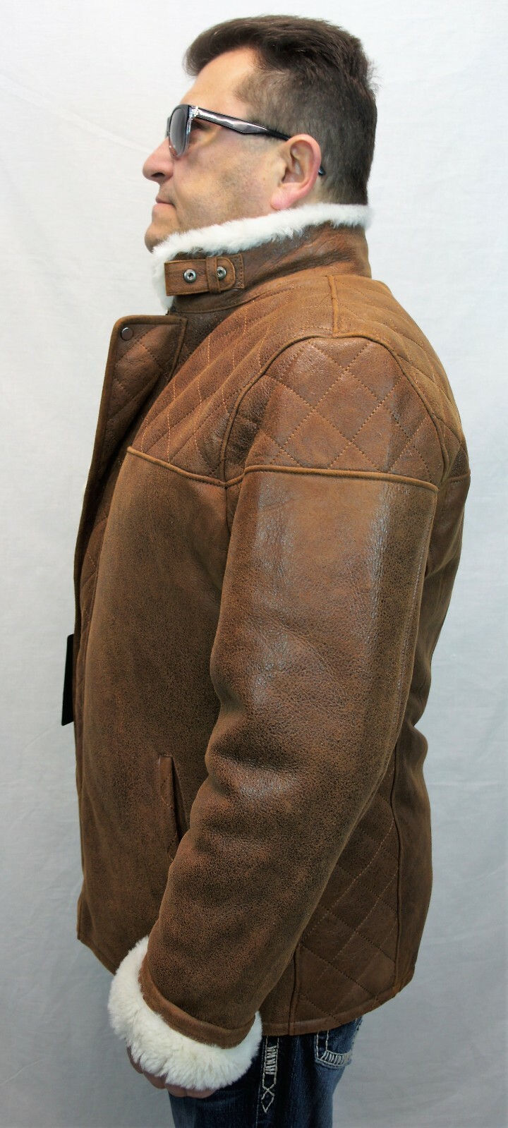 Pre-owned Victoria Real Sheepskin Shearling Leather Men Quilted Car Coat Jacket, Cognac Rust, S-8xl