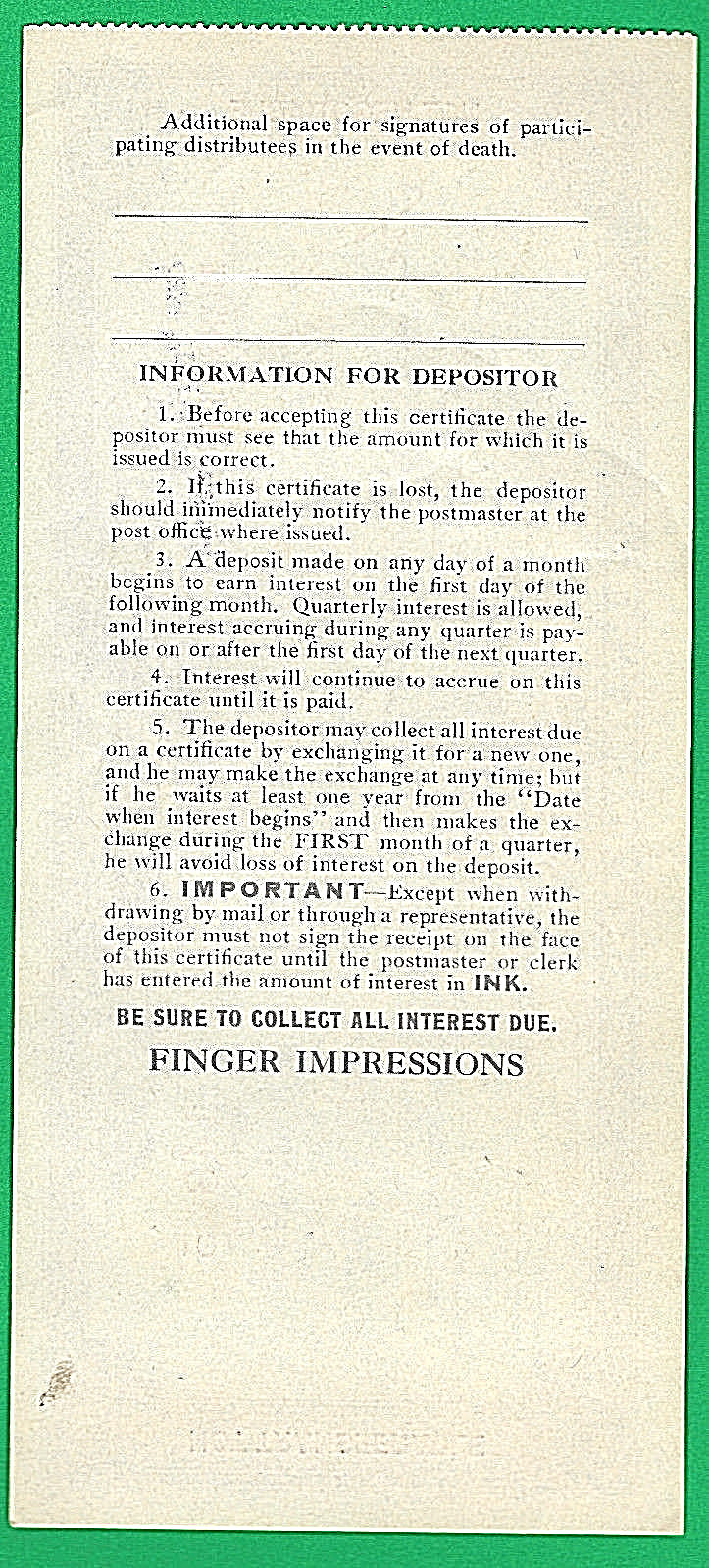 Postal Savings System Certificates Series 1939 $10 Rockford, Illinois # D 14815