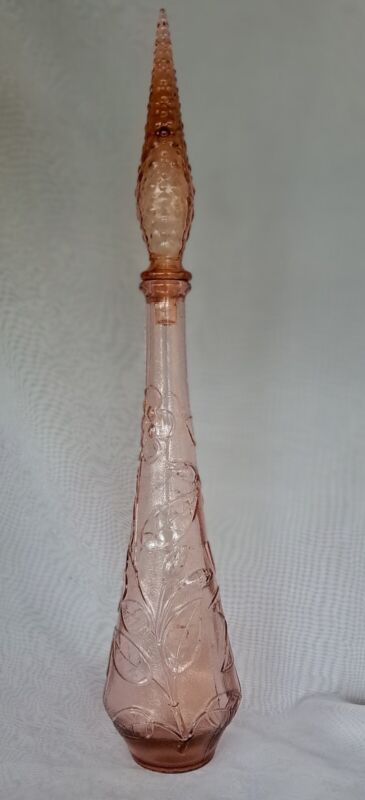 Vintage Empoli Apricot Pink Genie Bottle Decanter with Stopper