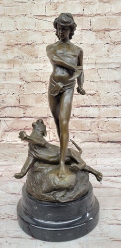 LEOPARDENJAGD NUDE BRONZE FIGUR junger MANN im KAMPF mit einem LEOPARDEN nach NR