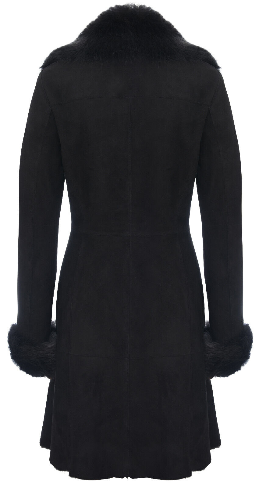 Pre-owned Infinity Ladies Warm Black Suede Merino Shearling Sheepskin Coat With Toscana Collar