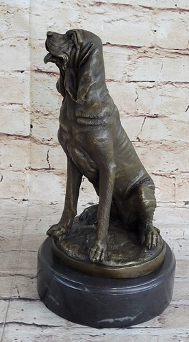 Real Bronze Puppy Dog Bloodhound Basset Hound Figurine Sculpture Statue Decor