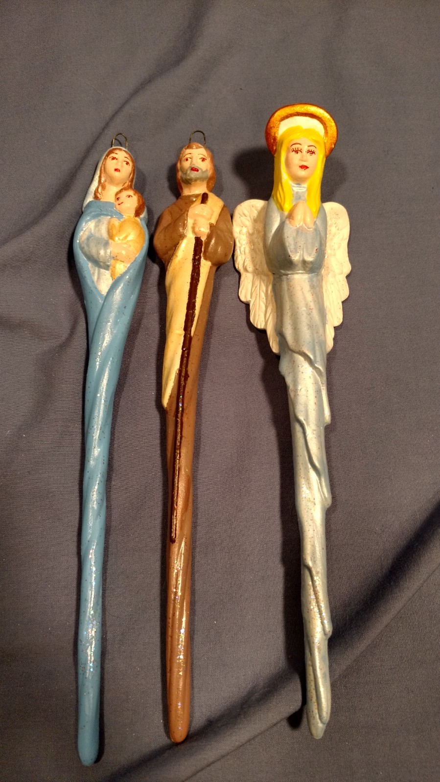 Vintage Nativity Set Icicle Style Ornaments, 10 Piece Set, Ceramic, 9 Inches