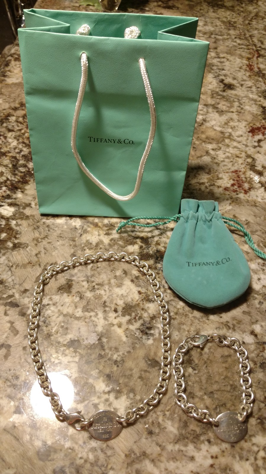 Tiffany & Co. Authentic .925 Silver Oval Tag Choker Necklace & Matching Bracelet