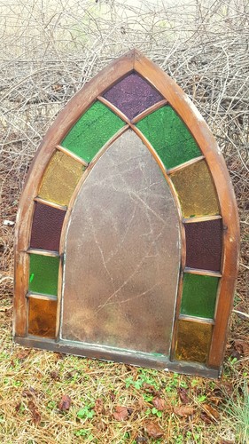 Architectural Salvage ~ STAINED GLASS PANES ARCH CHURCH WINDOW PANE FRAME 1800s