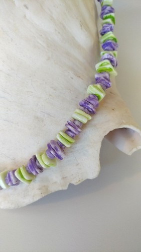 Vintage Puka Shell Chip Necklace Beach Purple green