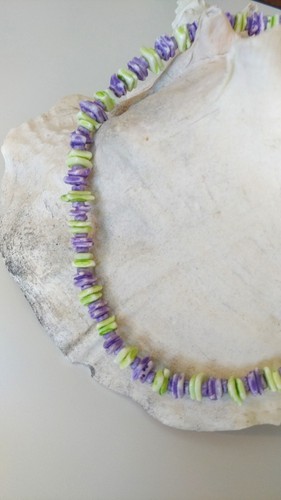 Vintage Puka Shell Chip Necklace Beach Purple green