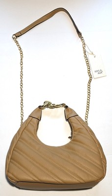 Kayla + Ava Vegan Leather Beige Shoulder Strap Crescent Banana w/ Gold Chain NWT