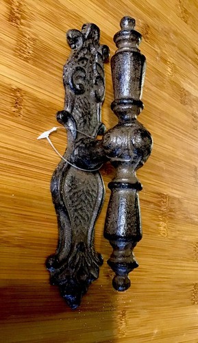 PAIR OF LARGE BRONZE FINISHED CAST IRON DOOR HANDLE/PULLS