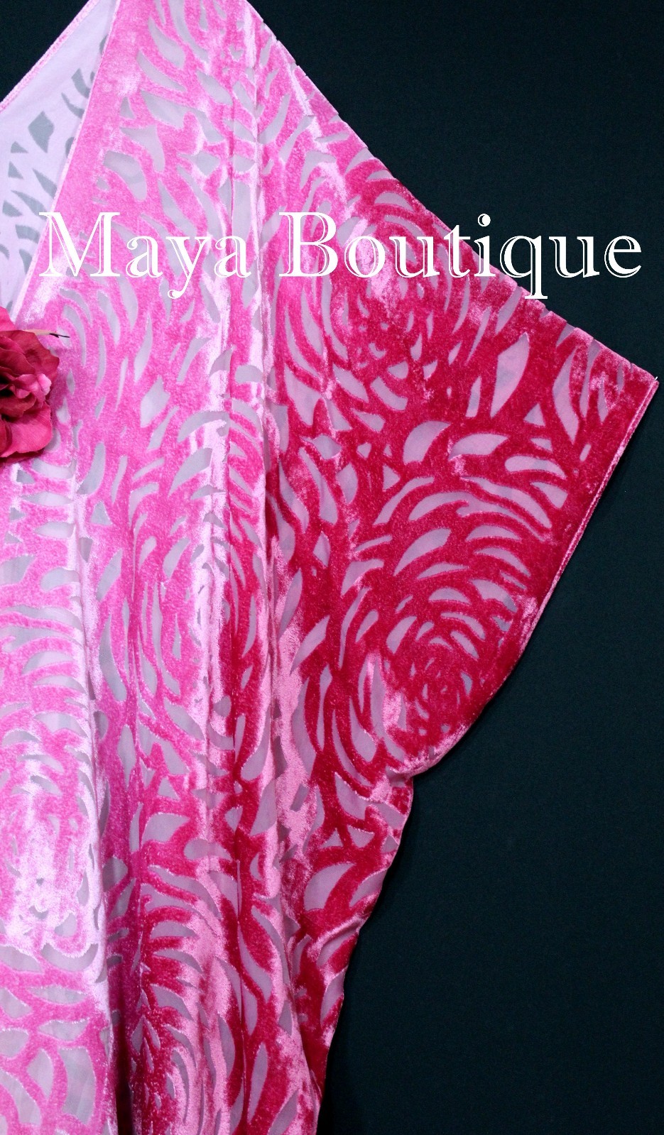 Pre-owned Maya Matazaro Pink Ombre Camellia Burnout Velvet Caftan Kimono Duster Hand Dyed