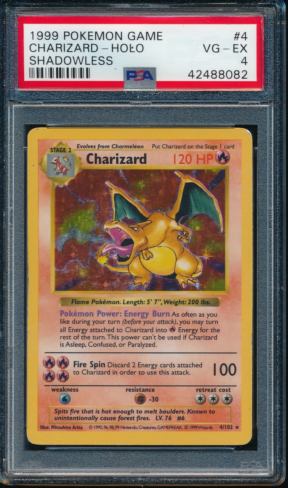 PSA 4 CHARIZARD 1999 Pokemon Base Unlimited SHADOWLESS #4
