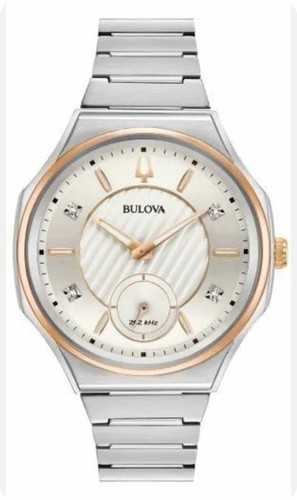 Pre-owned Bulova Women's Quartz Curv Diamond Accents Stainless Steel 40.5mm Watch 98p182