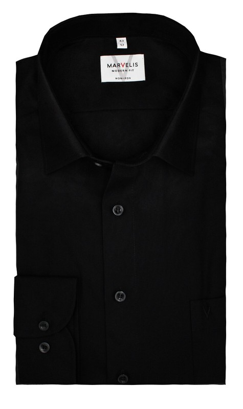 Marvelis Hemd Schwarz BÃ¼Gelfrei Modern Fit 100% Baumwolle Langarm 1/1 Neu