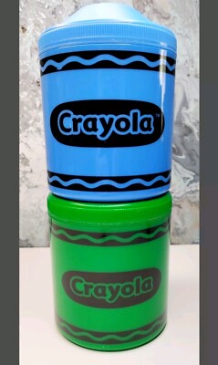 Insulated 2006 Crayola Crayon Food Thermos Containers Kids Green And Blue 10.5oz