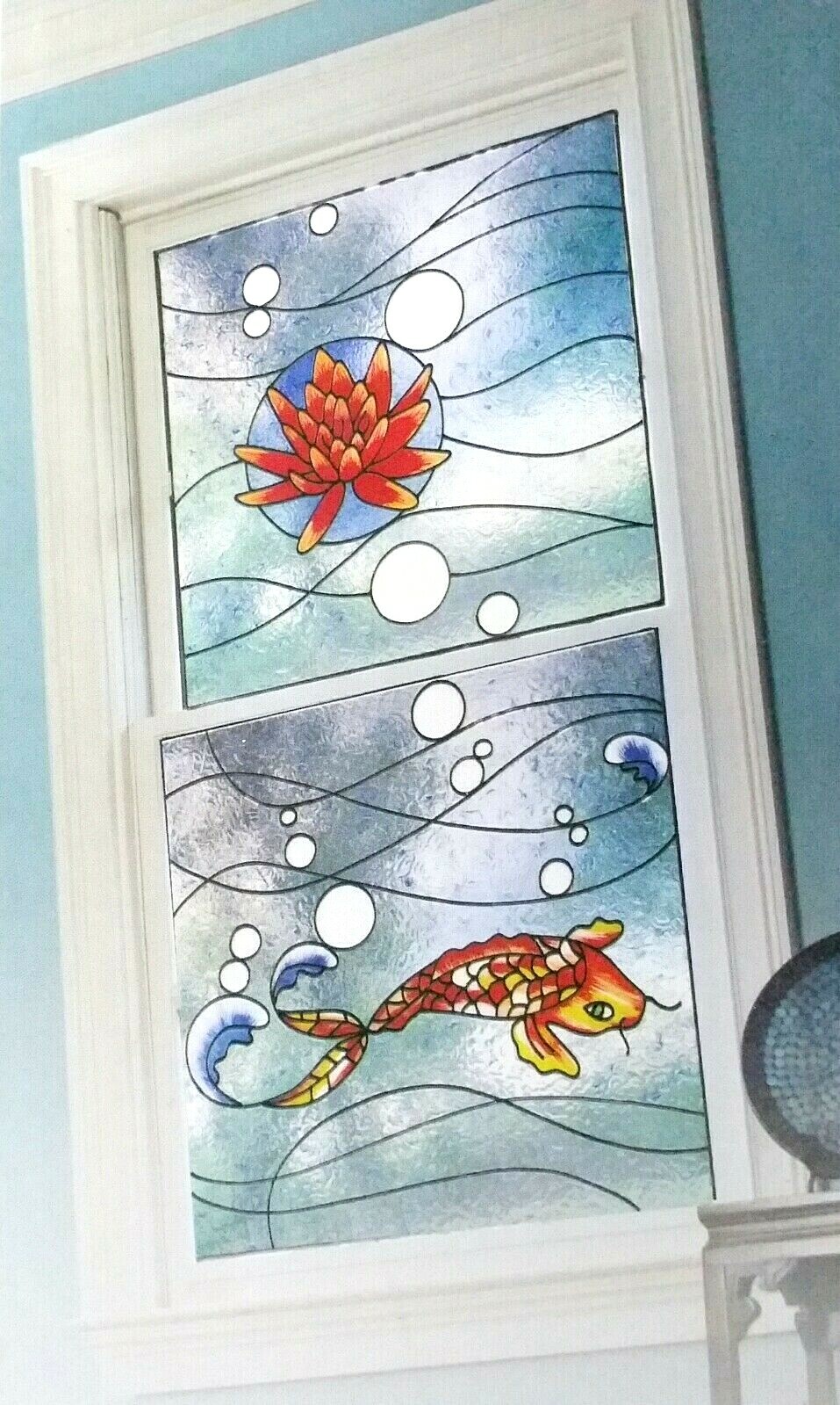 Plaid Gallery Glass Asian Inspired Window Pattern Glass Painting Koi Fish Lotus