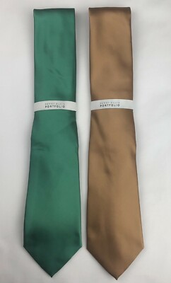 2 PACK New Men's Perry Ellis Portfolio Green & Gold Solid Ties (One Size) NB3