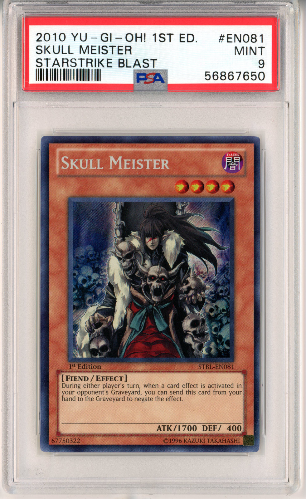 YUGIOH 1ST ED STBL-EN081 SKULL MEISTER SECRET RARE PSA 9 MINT