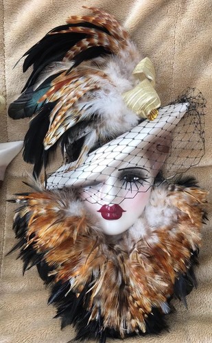 Very Unique Creations Porcelain Masks, Set of 2, Art Deco  Wall Hangings