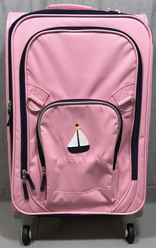 Pottery Barn Kids Pink Navy Fairfax Rolling Luggage Large
