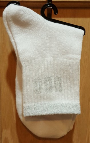 UGG Australia White Crew Sock with Silver Glitter Graphic on Cuff