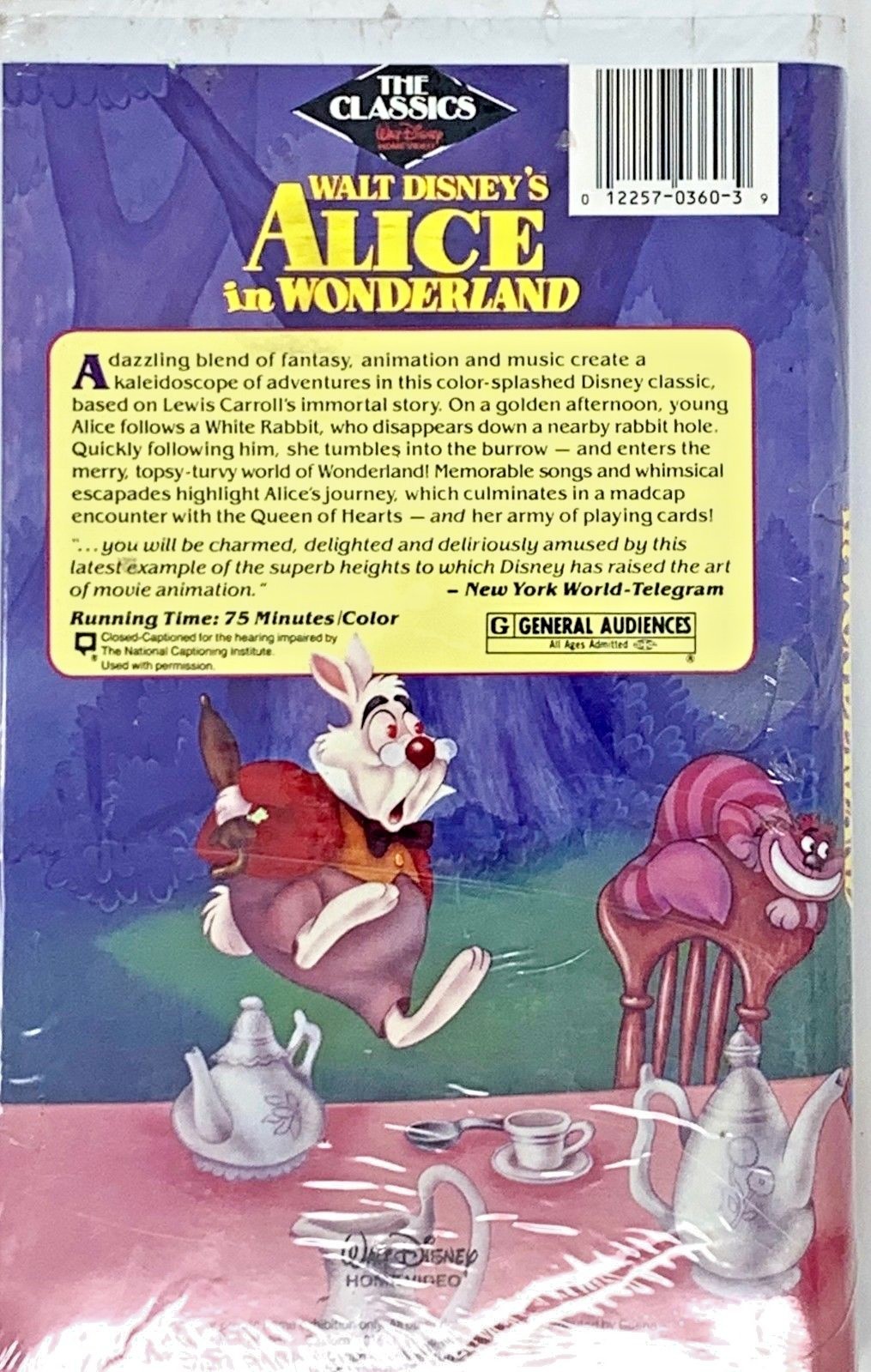 Walt Disney's Alice in Wonderland (VHS, 1998) New sealed rare stock 36 Black Dia