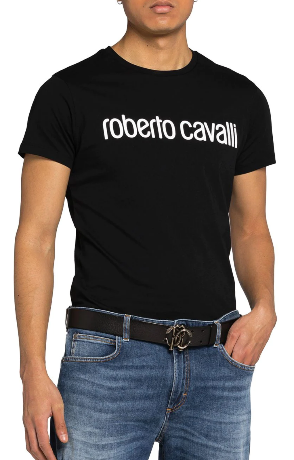 ROBERTO CAVALLI ROBERTO CAVALLI FIRENZE LOGO PRINT LUXURY CREW NECK T-SHIRT RETRO SHIRT TOP L