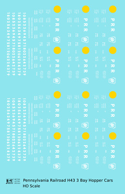 K4 HO Scale Decals Pennsylvania Railroad PRR H43 3 Bay Hopper White Late Scheme