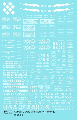 K4 O Scale Decals Caboose Data and Markings White