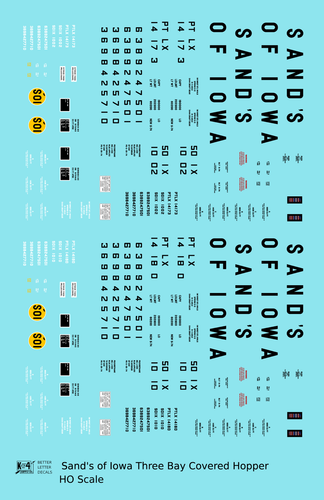 K4 HO Scale Decals Sands of Iowa PS2-CD Covered Hopper Black
