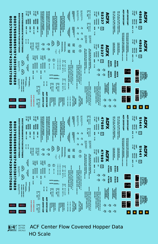 K4 HO Scale Decals Black ACF Center Flow Covered Hopper Dimensional Data Set