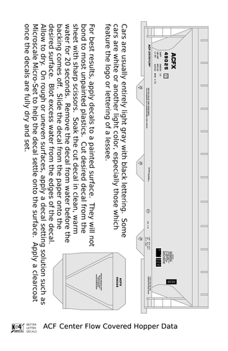 K4 HO Scale Decals Black ACF Center Flow Covered Hopper Dimensional Data Set