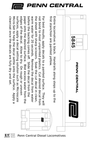 K4 O Scale Decals Penn Central PC Diesel Locomotive White
