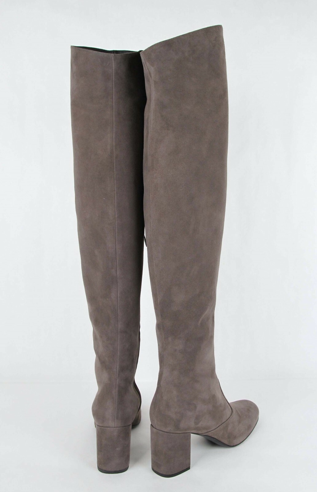 Pre-owned Saint Laurent Women's Dark Gray Suede Bb 70 Over The Knee Boot 393826 1250