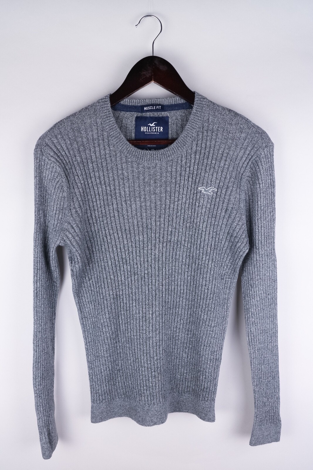 Hollister Men Jumper Knit Casual Muscle Fit Grey Cotton Blend Pullover size  XS | eBay UK