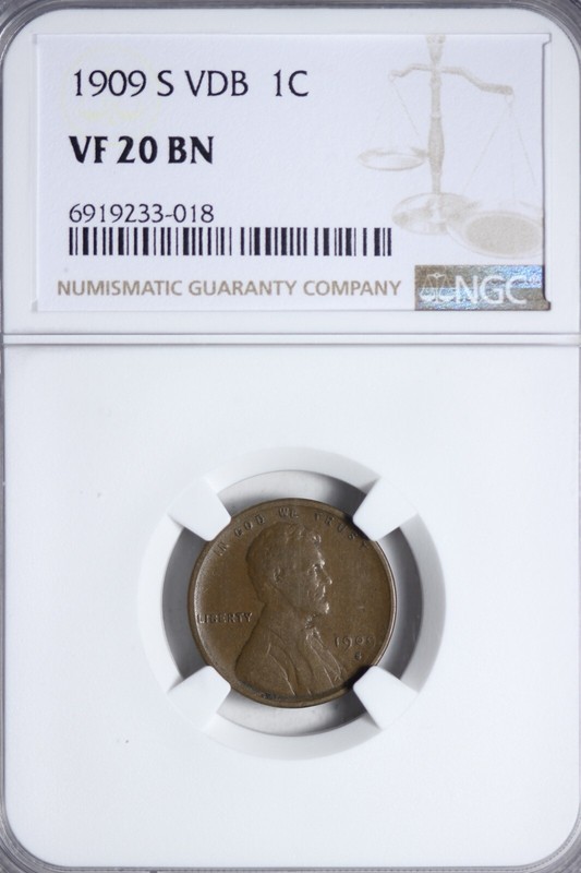 1909-S VDB Lincoln Wheat Cent Penny NGC VF20 Key Date!